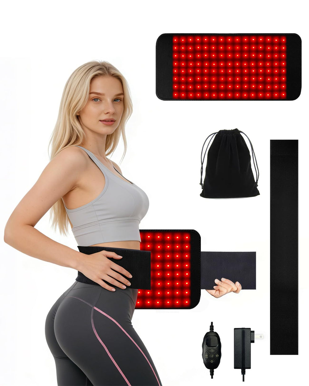 Suokeay red light therapy belt front view showing wearable warmth and targeted light relief