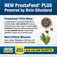 SUPER BETA PROSTATE ingredients panel highlighting beta sitosterol and saw palmetto.