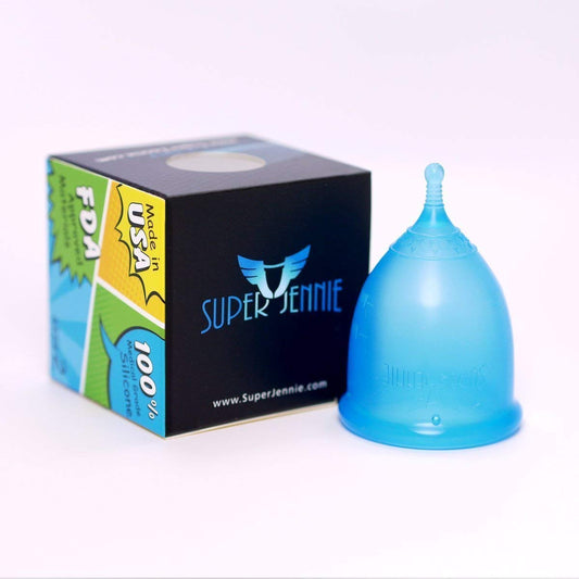 Super Jennie large-capacity period cup for heavy flow days, reusable and eco-friendly.