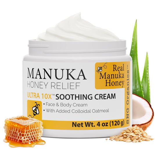 Super Natural Goods Manuka Honey Cream jar close-up showing rich hydration