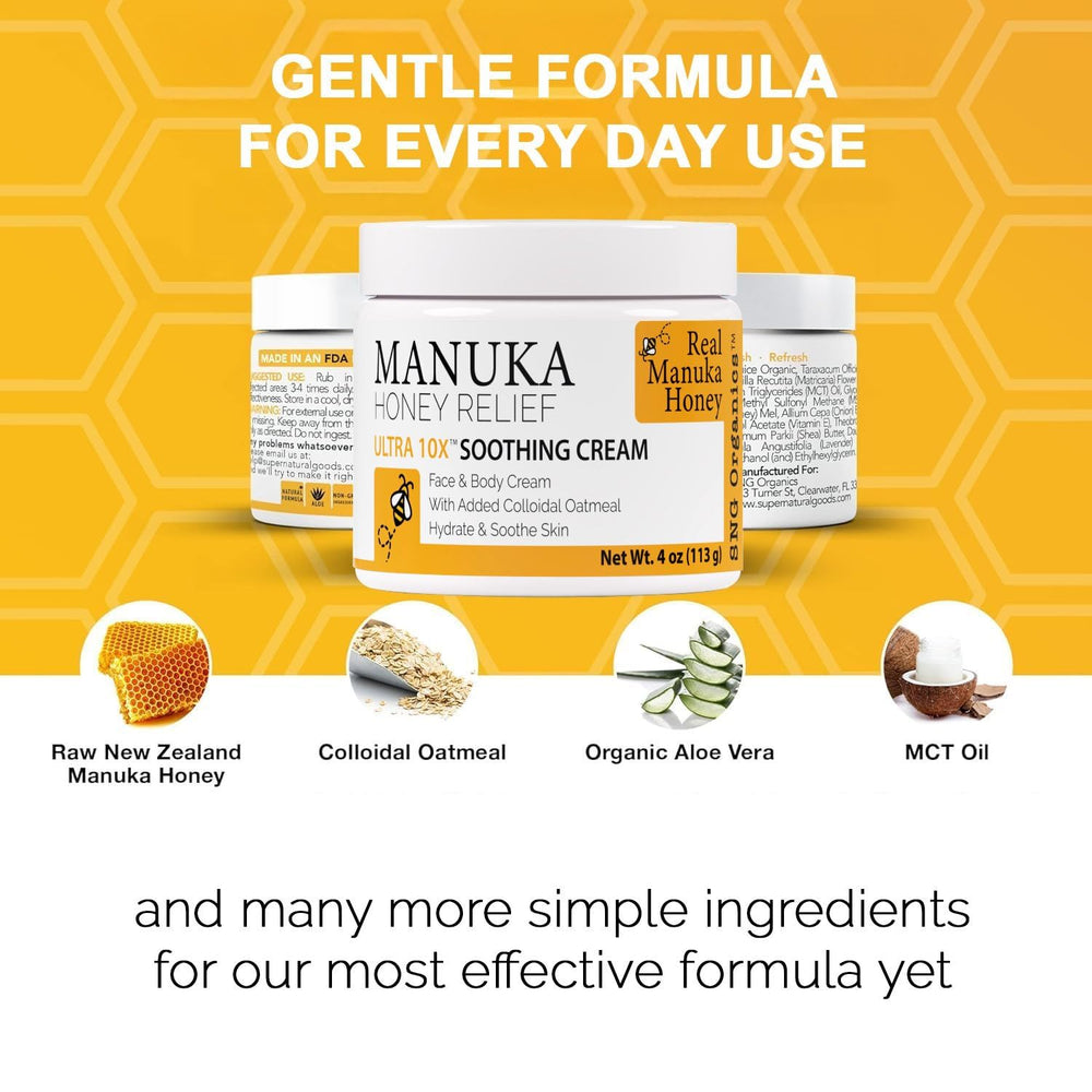 Close view of the Manuka Honey Cream label and simple ingredients