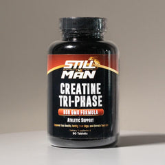 Super Premium Tri-Phase Creatine capsules with labeled servings imply easy dosing.