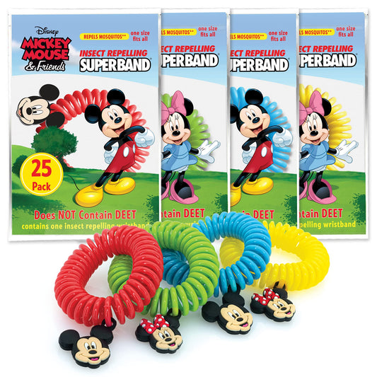 Superband Classic Disney wristband with Mickey charms, front view, kid-friendly outdoor protection.