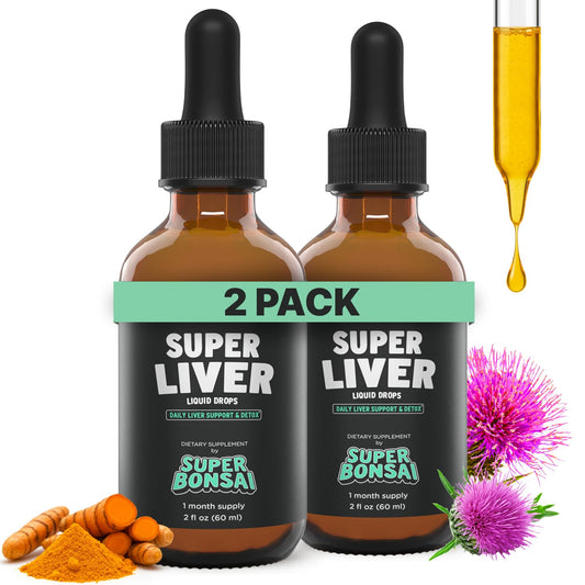 SuperBonsai Super Liver bottle with dropper for easy daily dosing and support.