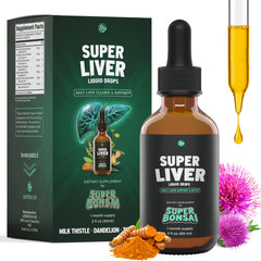 SuperBonsai Super Liver Support milk-thistle bottle promotes natural liver wellness.
