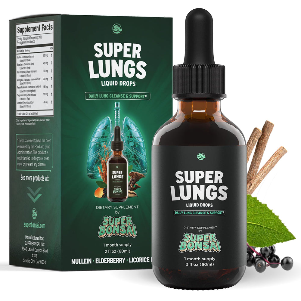 SuperBonsai Super Lungs bottle front with dropper for daily respiratory support