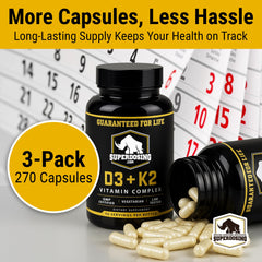 SuperDosing D3K2 capsules, vegetarian and gluten-free, for daily use