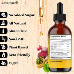 Superfood MD Drops serving teaspoon showing easy add-to-drink use.
