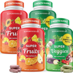 Superfood MD bottle front shows 720-count packaging for daily wellness.