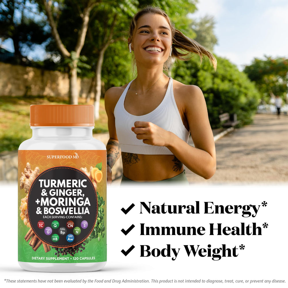 Superfood MD Ginger Boswellia capsules emphasizing daily mobility support
