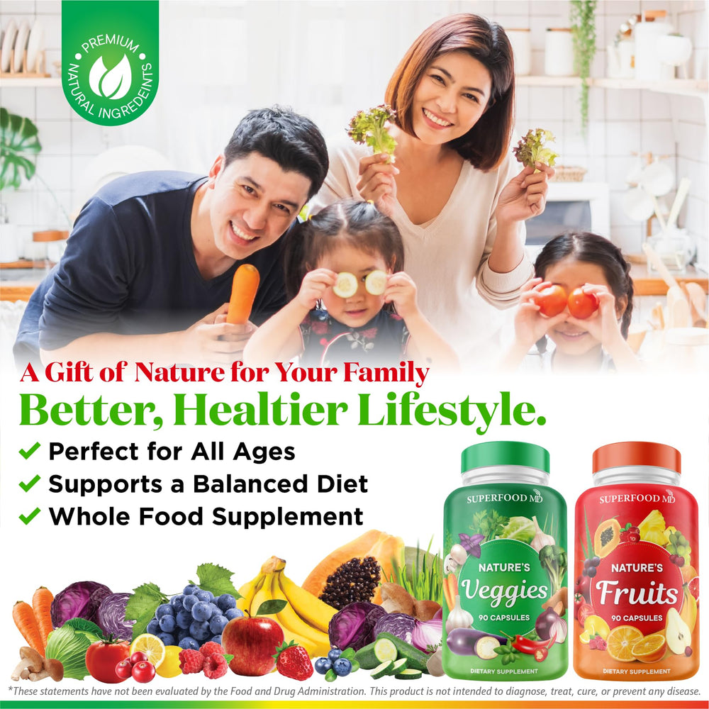 Superfood MD hand-crafted capsules in glass bottle convey quality and ease.