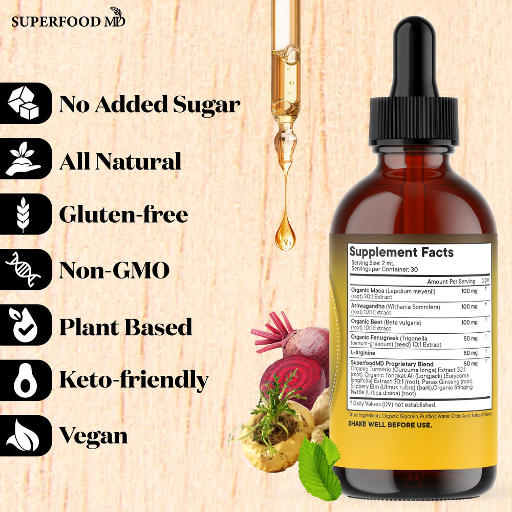 Superfood MD L-Arginine liquid splash illustrating mixability