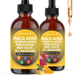 Superfood MD Maca Root Liquid Drops bottle for potential daily energy support.