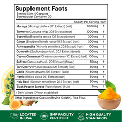 Superfood MD nettle-ashwagandha-quercetin-cinnamon bottle shows broad wellness blend.
