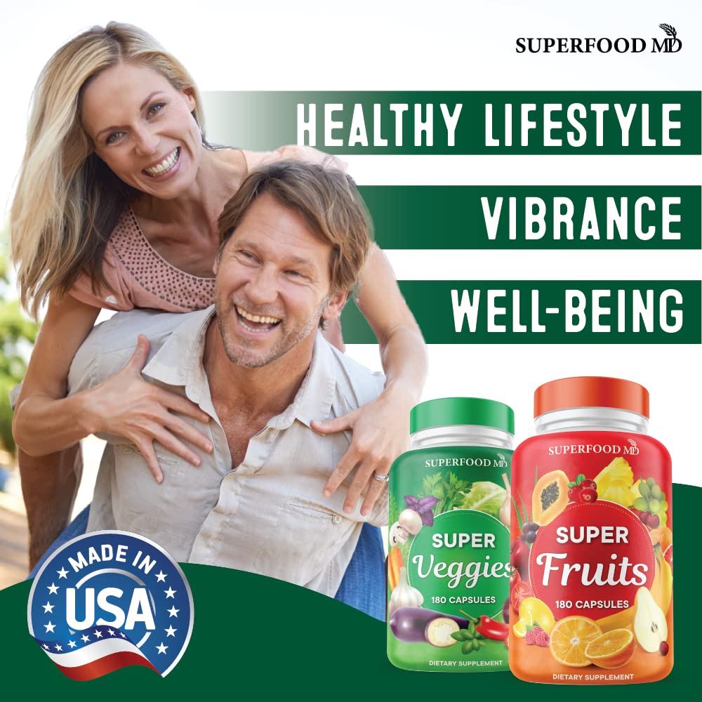 Superfood MD ingredients reveal 30+ fruits and veggies for daily nutrition.