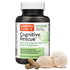 Superfood Science Cognitive Rescue bottle shown for daily focus support