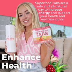 Superfood Tabs Detox tablets close up for travel-friendly energy.