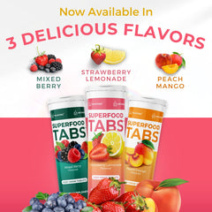 Superfood Tabs fizz in a glass with a morning caffeine boost.