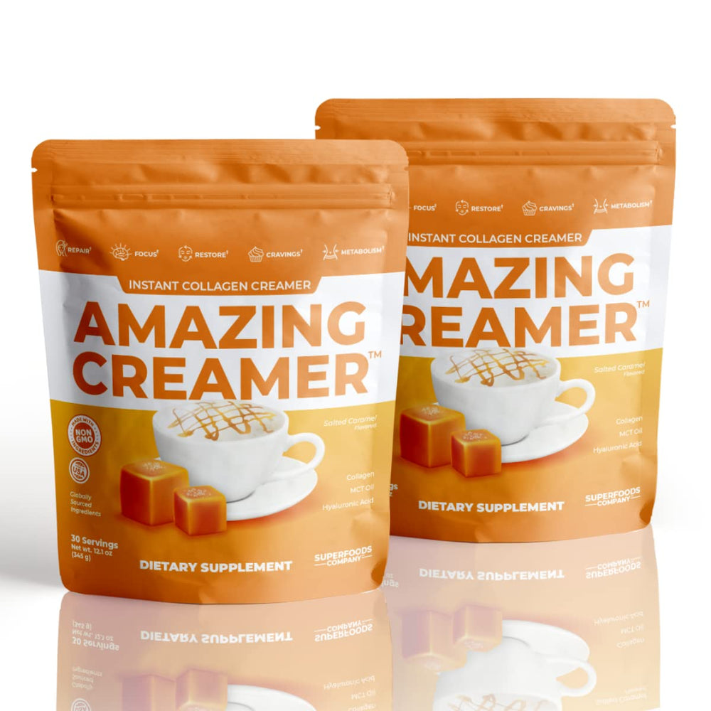 Superfoods Company Amazing Creamer bottle highlighting collagen for skin and hair support