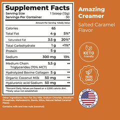 Ingredients panel highlights collagen, MCT oil, hyaluronic acid