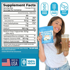 Amazing Creamer ingredients close-up: collagen, MCT oil & hyaluronic acid.