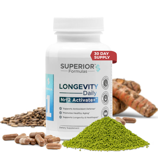 Superior Formulas NRF2 Activator bottle with label for daily antioxidant support.