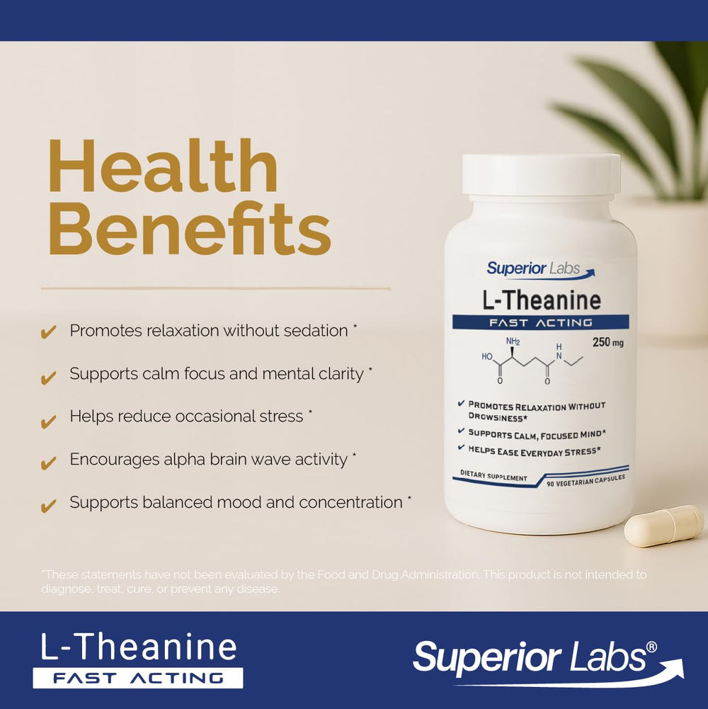 Superior Labs L-Theanine capsules in hand for everyday relaxation