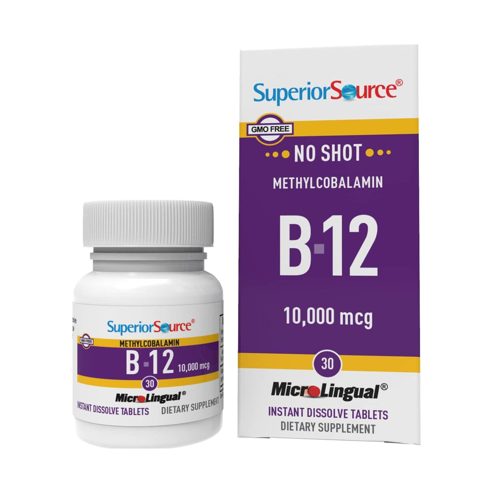 Superior Source no-shot B-12 dissolving tablets bottle for fast absorption