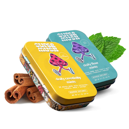 SuperMush Daily SuppleMint duo pack offers minty flavor with dual benefits for focus and flow
