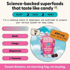 SuperMush Sleep Gummies bottle nutrition label highlights magnesium citrate.