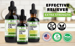 Super Natural Goods Hemp Oil store display suggests premium hemp seed oil option.