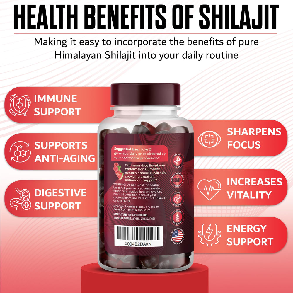 SUPERNUTRIALS Shilajit Gummies close-up highlights texture and potency for daily vitality.
