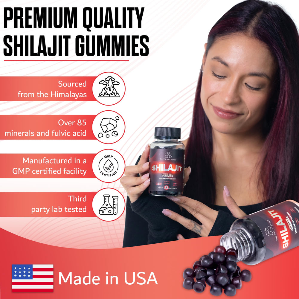 SUPERNUTRIALS Shilajit Gummies immune-support imagery emphasizes resilience and recovery.