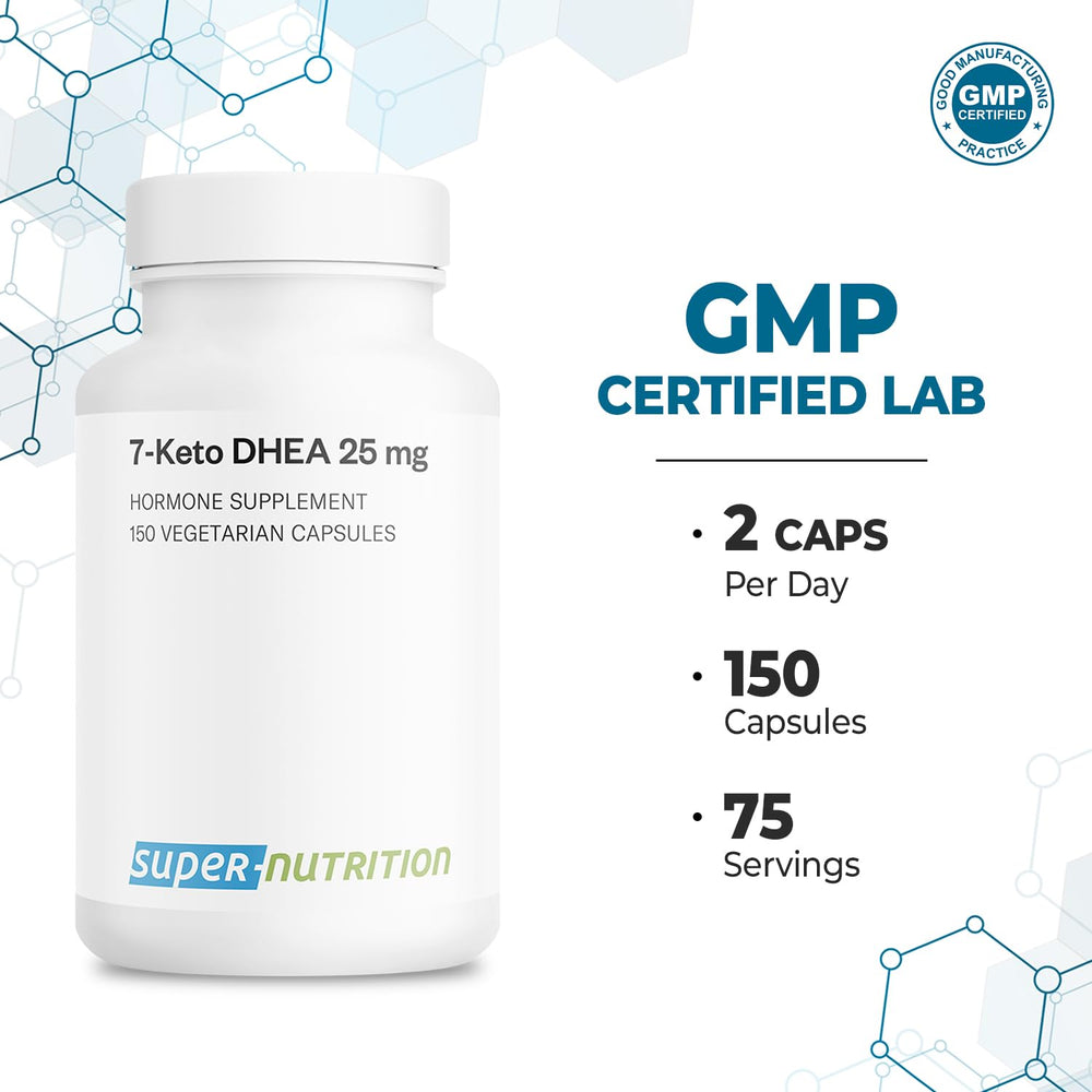 Supersmart 7-Keto DHEA serving showing two capsules for daily intake
