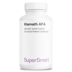 Supersmart AFA Extract bottle front shows 120 vegan capsules for daily nutrition.