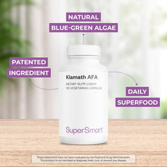 Supersmart AFA Extract close-up of bottle label highlighting vegan formula.