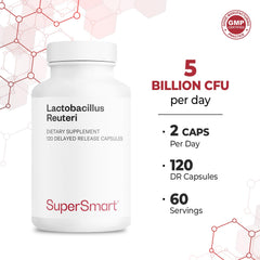 Supersmart bottle front view showcasing branding and clear serving size for daily use