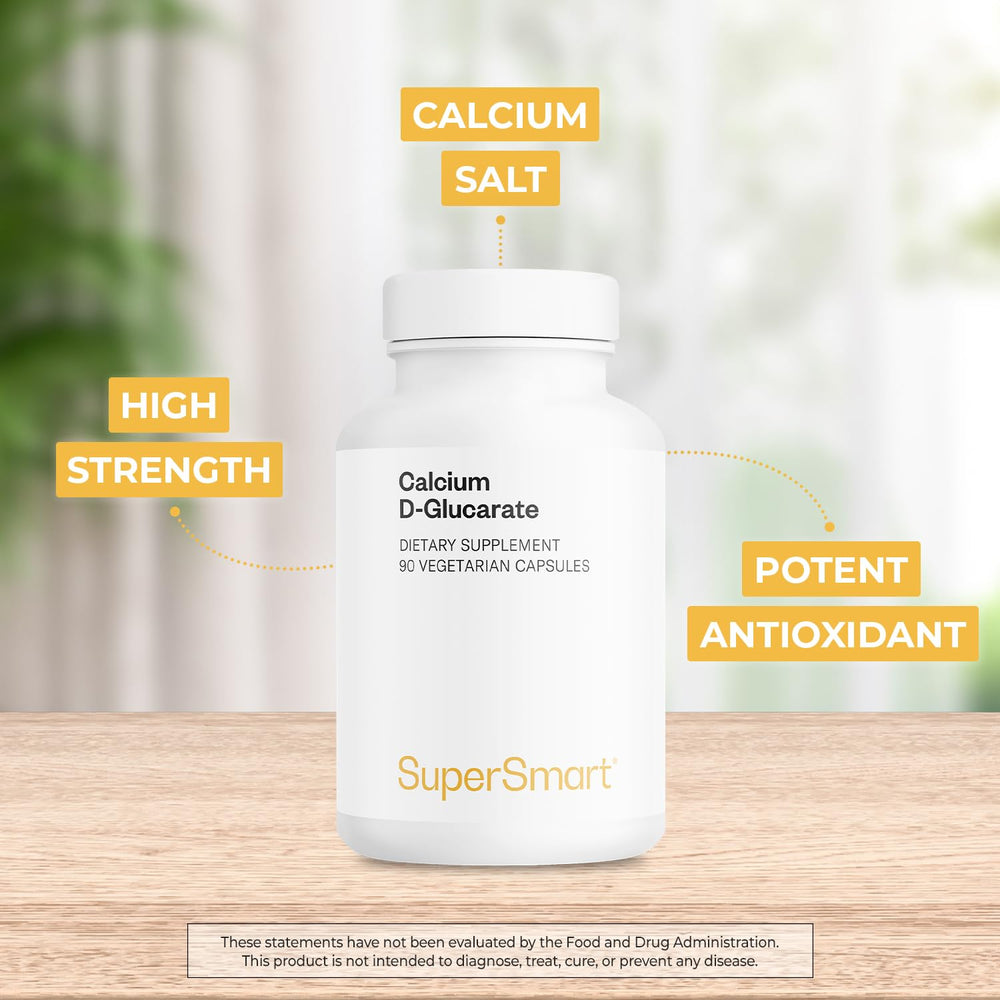 Supersmart Calcium D-Glucarate label nutrition panel with non-GMO gluten-free claim