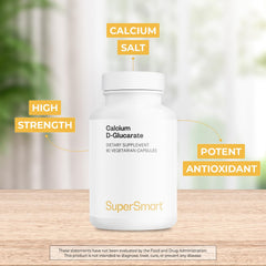 Supersmart Calcium D-Glucarate label nutrition panel with non-GMO gluten-free claim