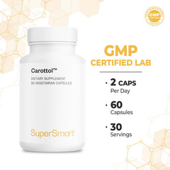 Supersmart Carottol vegan capsules indicating non-GMO and gluten-free formulation
