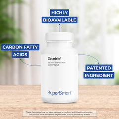 Supersmart Celadrin label close-up shows gluten-free and non-GMO notes.