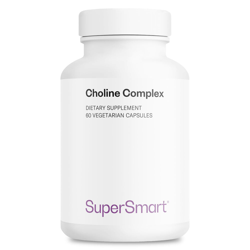 Supersmart Choline Complex bottle shown for convenient daily use and focus support.