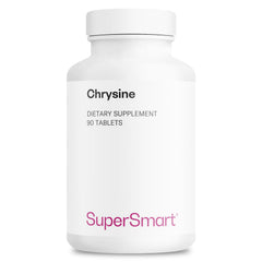 Supersmart Chrysine tablets inside a bottle for daily hormonal balance exploration