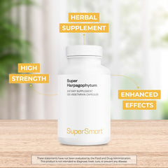 Supersmart Devil's Claw label highlights 20% harpagosides standardization.