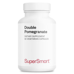Supersmart Double Pomegranate bottle highlighting ellagic acid 90% content.