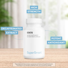 Supersmart EGCG bottle label showing non-GMO and gluten-free claims
