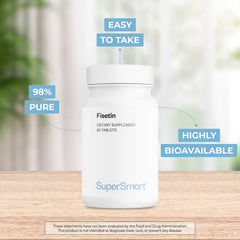 Supersmart Fisetin 98% purity label, signaling quality.