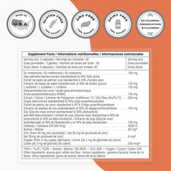 Supersmart Grey Hair Formula label close-up emphasizing non-GMO and vegan attributes