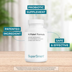 Supersmart H Pylori capsules closeup showing 20B CFU potency for daily support