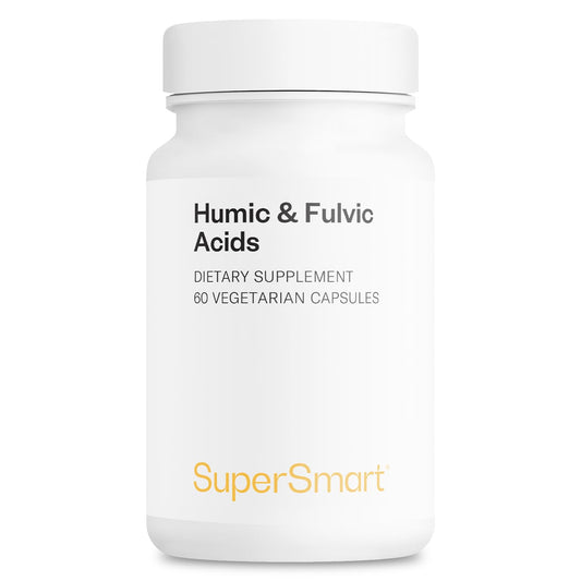 Supersmart Humic and Fulvic Acid bottle showing high-strength minerals for daily support